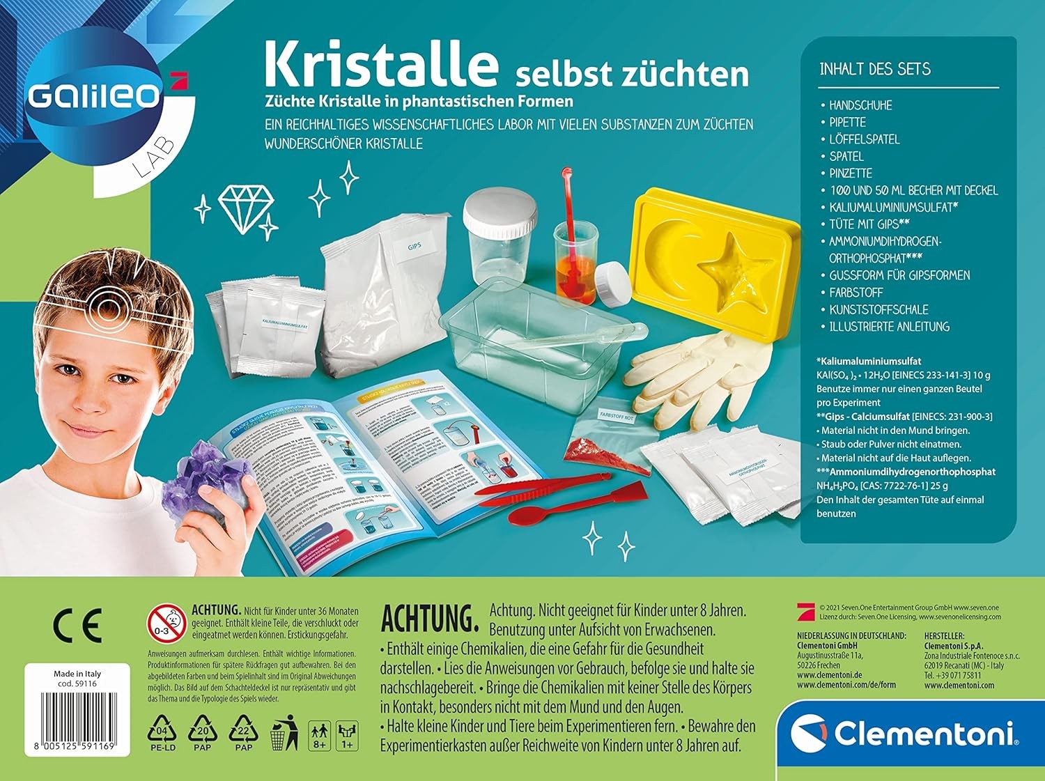 Clementoni Galileo Lab Kristalle züchten – Experimentierkasten für Kinder ab 8