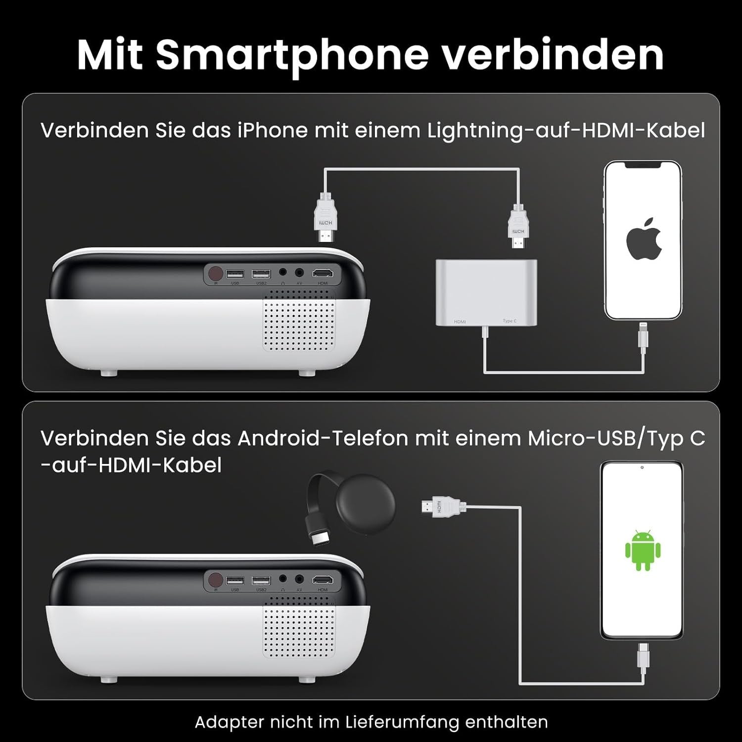 HAPPRUN H1 Mini Beamer 4K Full HD 1080p Bluetooth Projektor HDMI USB PS5