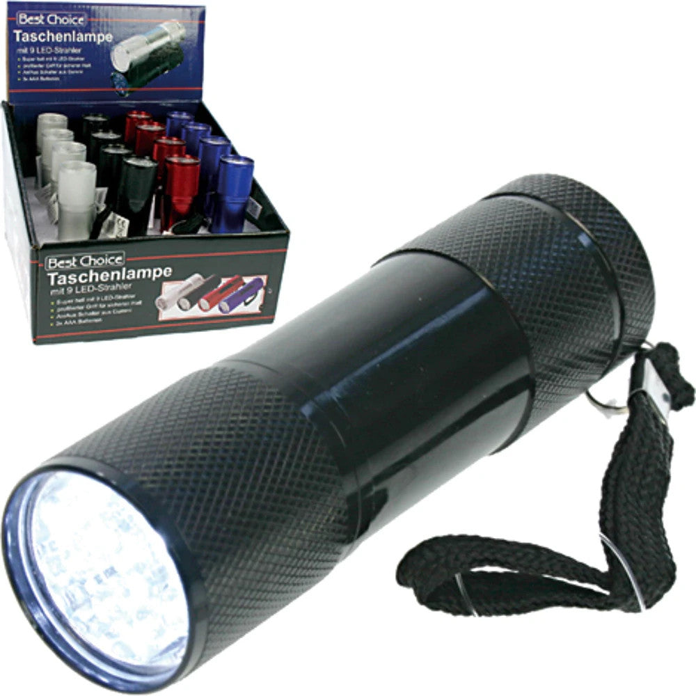 Taschenlampe 9 LED Strahler 9 cm ohne Batterie farbig sortiert - 1 stück