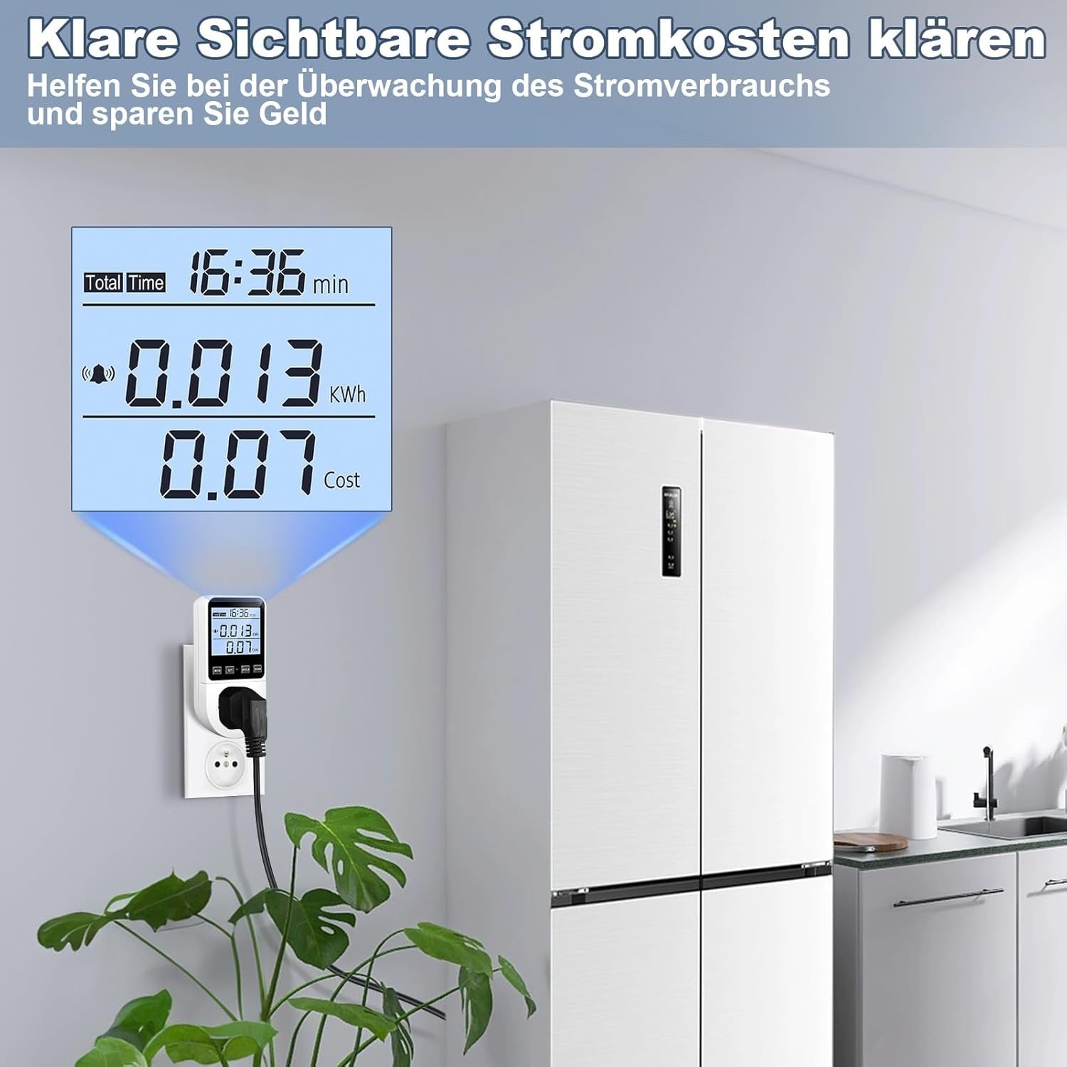 Stromzähler Steckdose Energiekostenmessgerät LCD KWH Watt 8 Modi