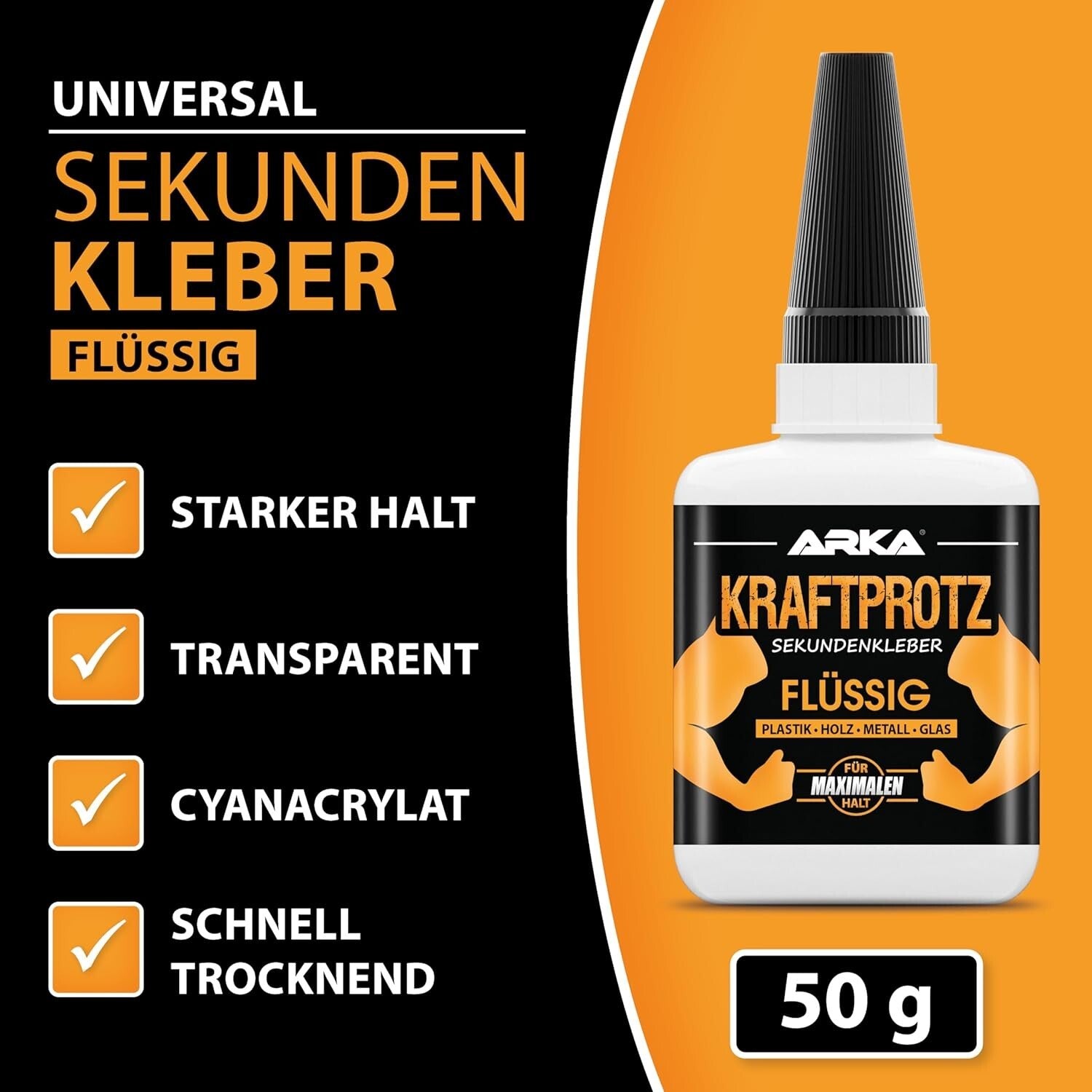 50 g Sekundenkleber extra stark - Inkl. Anti-Austrocknungs-Spitze - KRAFTPROTZ -