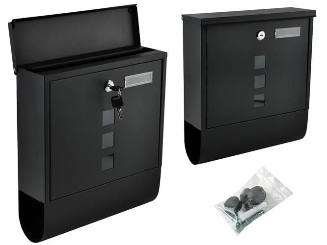 Briefkasten Schwarz A4 mit Zeitungsrolle Schloss Wandmontage Metall