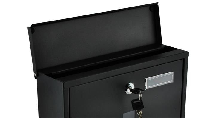 Briefkasten Schwarz A4 mit Zeitungsrolle Schloss Wandmontage Metall