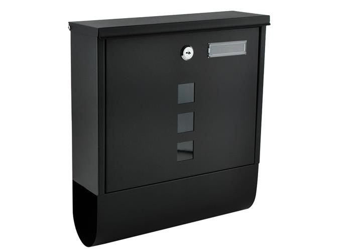 Briefkasten Schwarz A4 mit Zeitungsrolle Schloss Wandmontage Metall