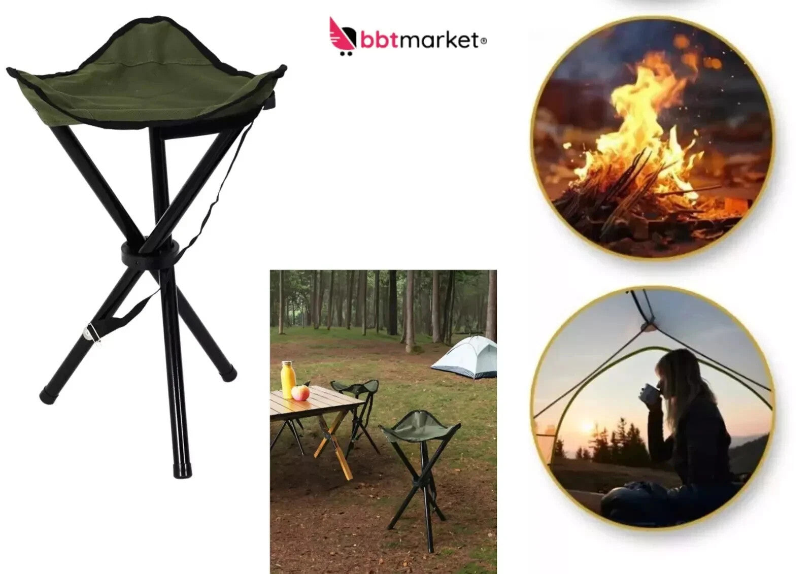 Klapphocker Dreibein Campinghocker Faltbar Outdoor Festival Angelstuhl