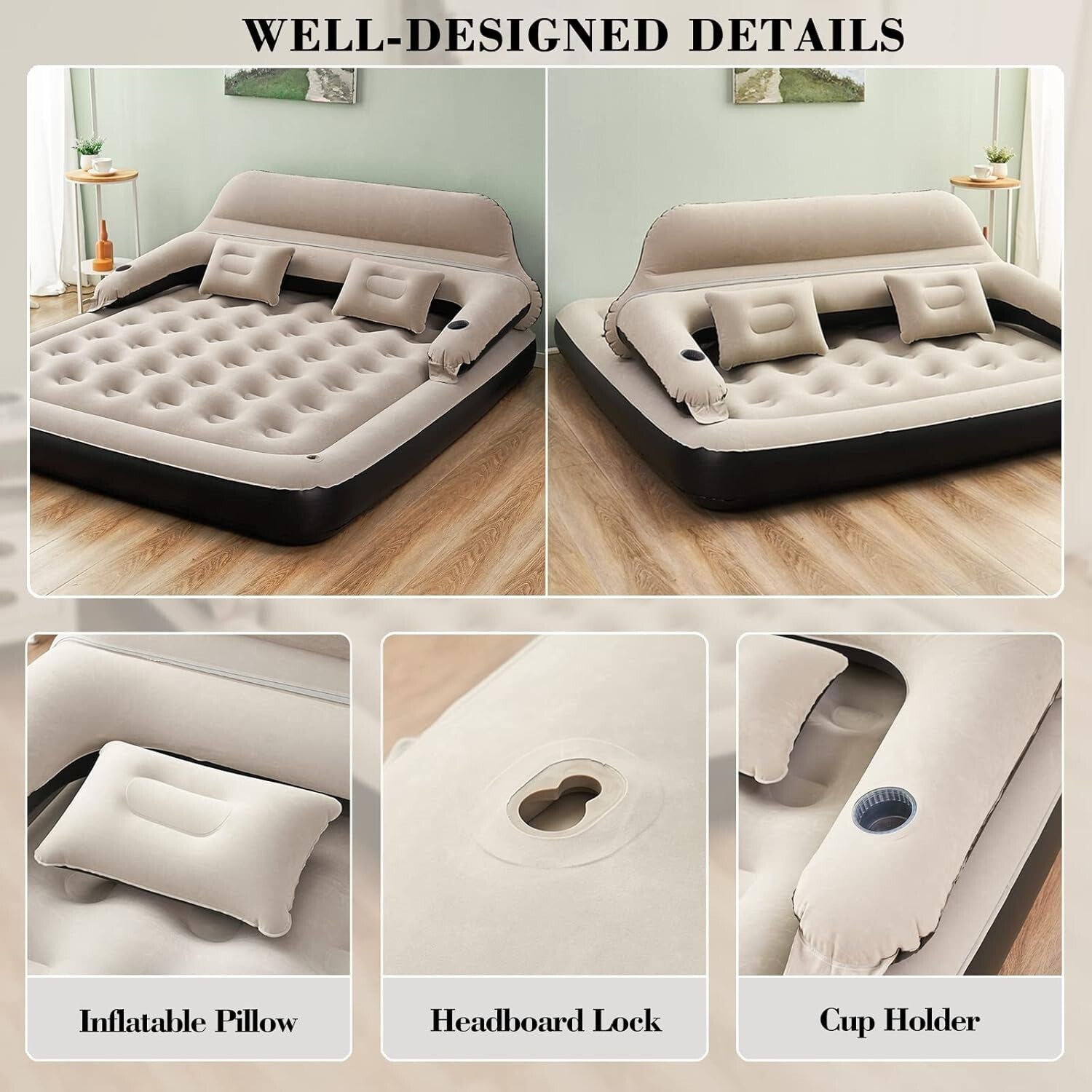 Aufblasbares Luftbett 2in1 Schlafsofa 203x183x72cm mit Rückenlehne Kissen
