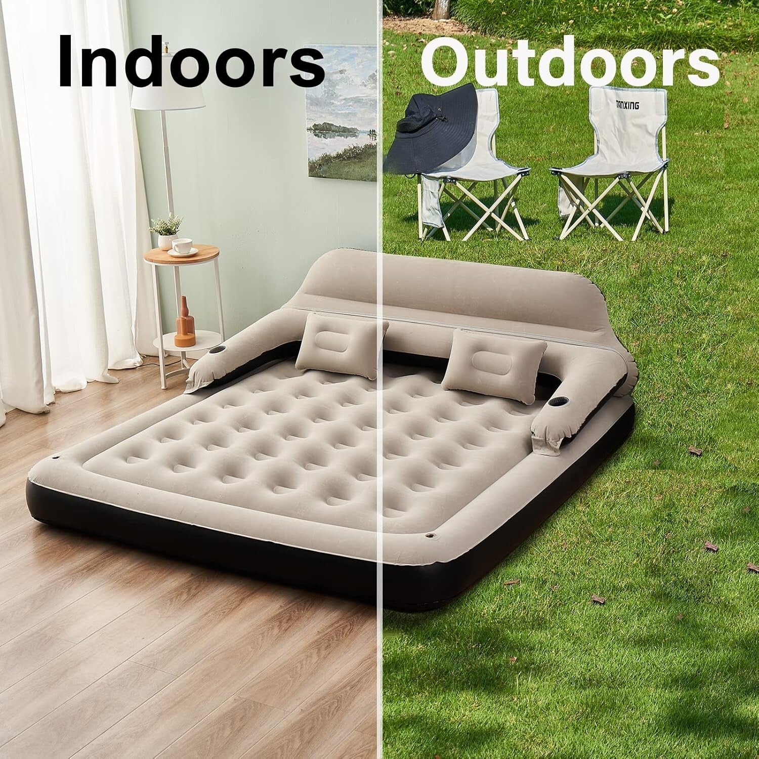 Aufblasbares Luftbett 2in1 Schlafsofa 203x183x72cm mit Rückenlehne Kissen