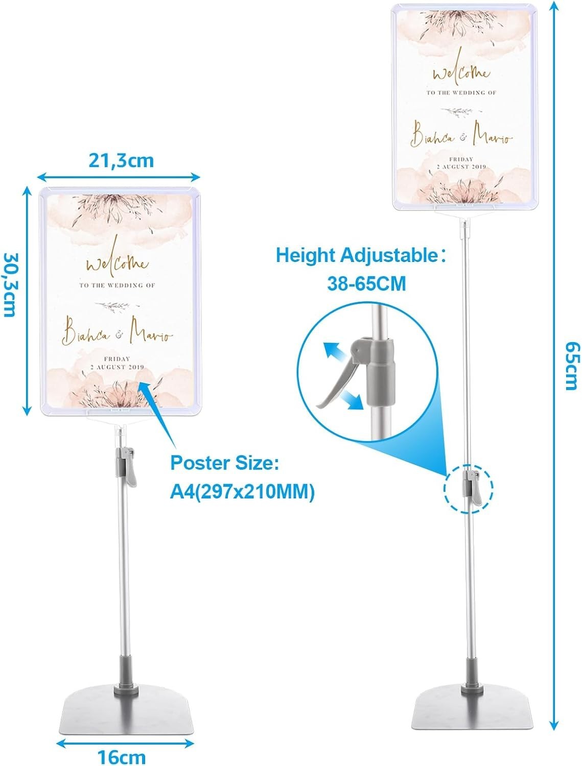 A4 Infoständer höhenverstellbar 38-65cm Metall Menüständer Display