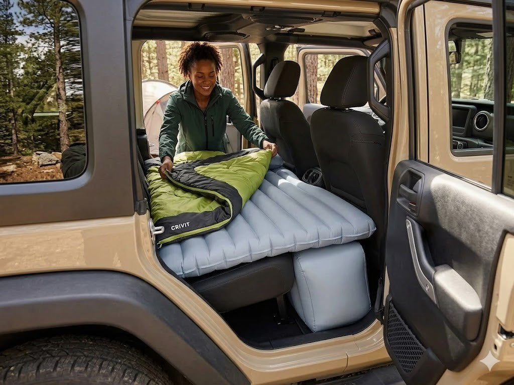 CRIVIT Auto Luftmatratze für Reisen & Camping inkl. Tasche + Reparatur-Set – B-W