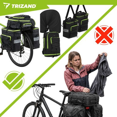 TRIZAND 65L Fahrradtasche wasserdicht 3in1 Gepäckträger Tasche Rucksack Bikepacking Set