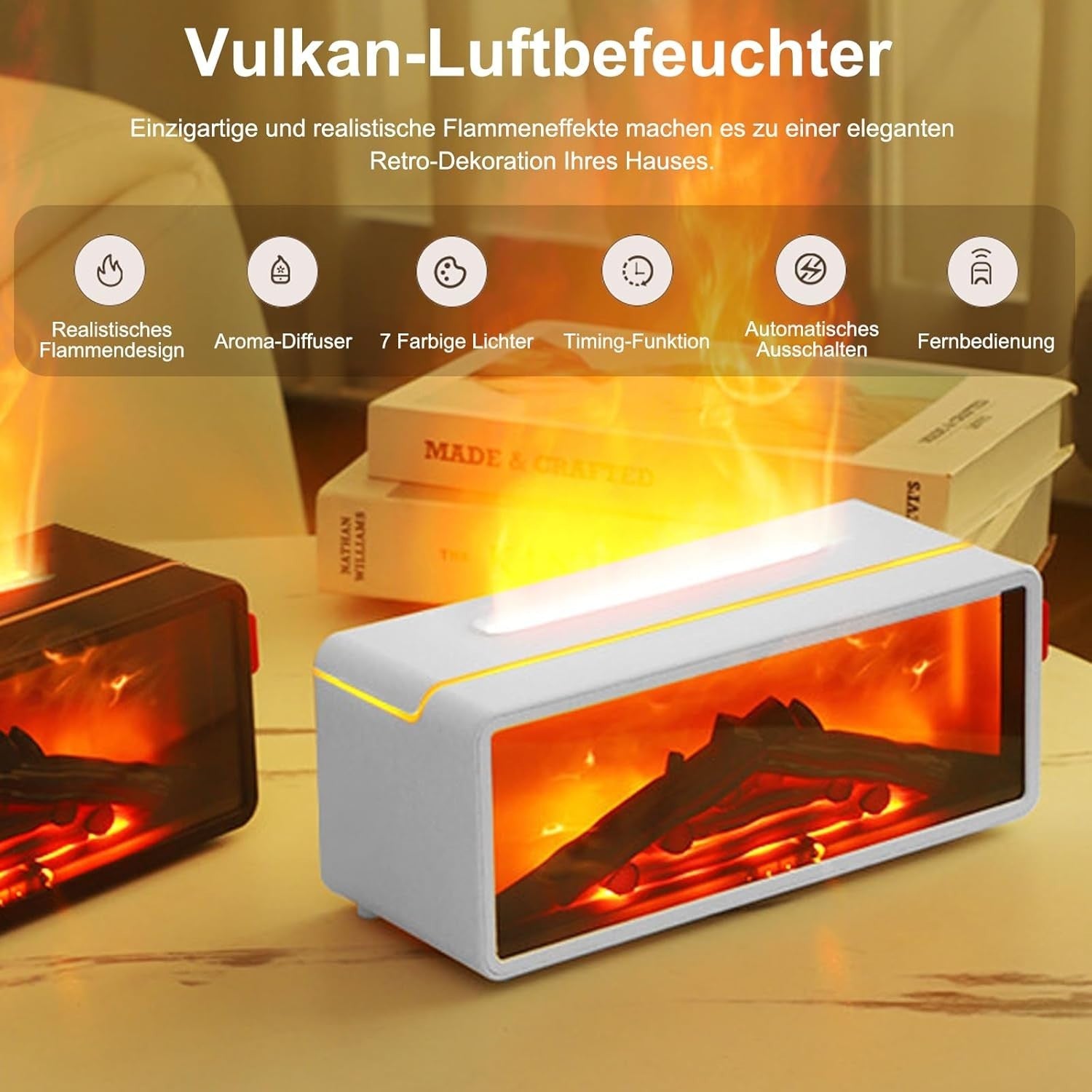 Aroma Diffuser Luftbefeuchter Flammen Effekt LED 7 Farben Timer