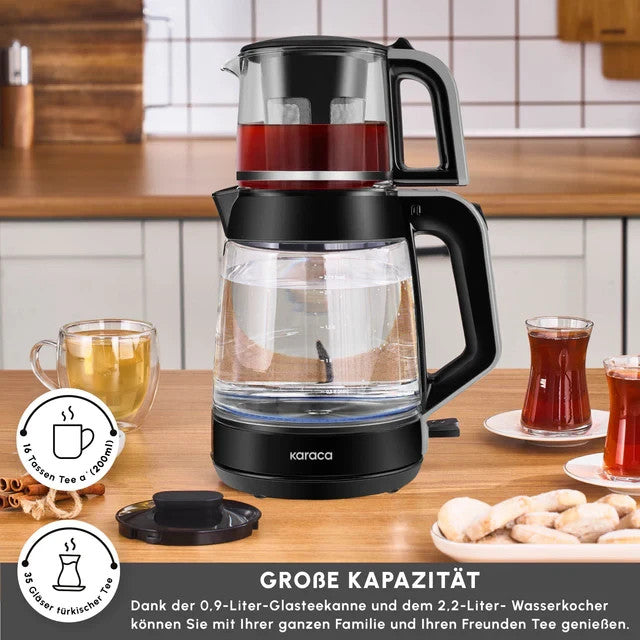 Karaca Glas Teemaschine XL 2in1 Teekocher 2.2L 1900W schwarz Samowar