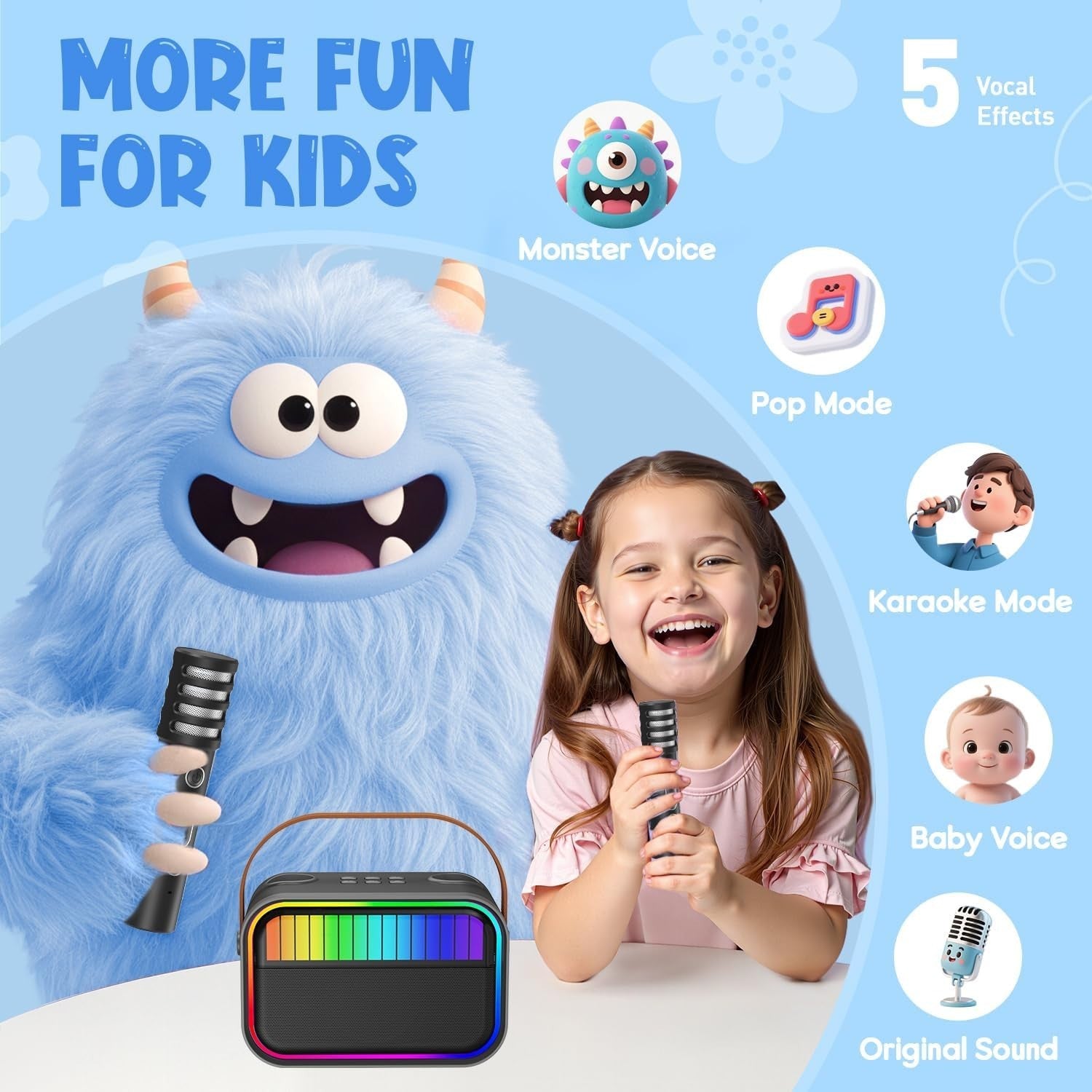 Karaoke Maschine Bluetooth 2 Mikrofone tragbar Kinder Party Lautsprecher