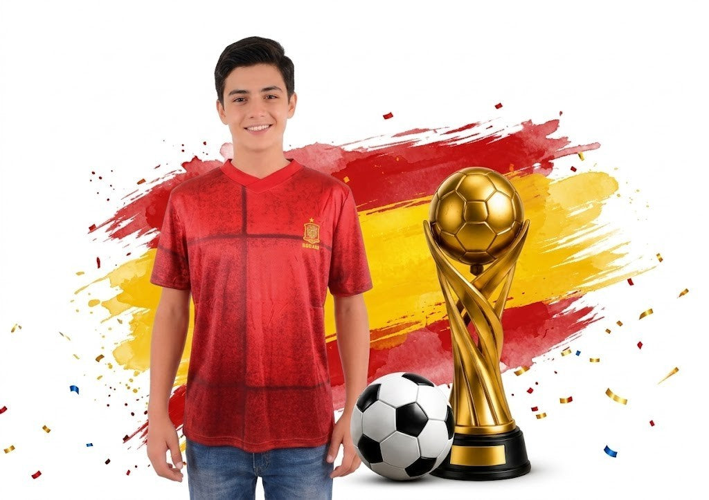 Spanien FanShirt Fußball T-Shirt WM EM Trikot Unisex V-Ausschnitt - Camiseta de España para Aficionados al Fútbol | Mundial, Eurocopa, Unisex Cuello en V