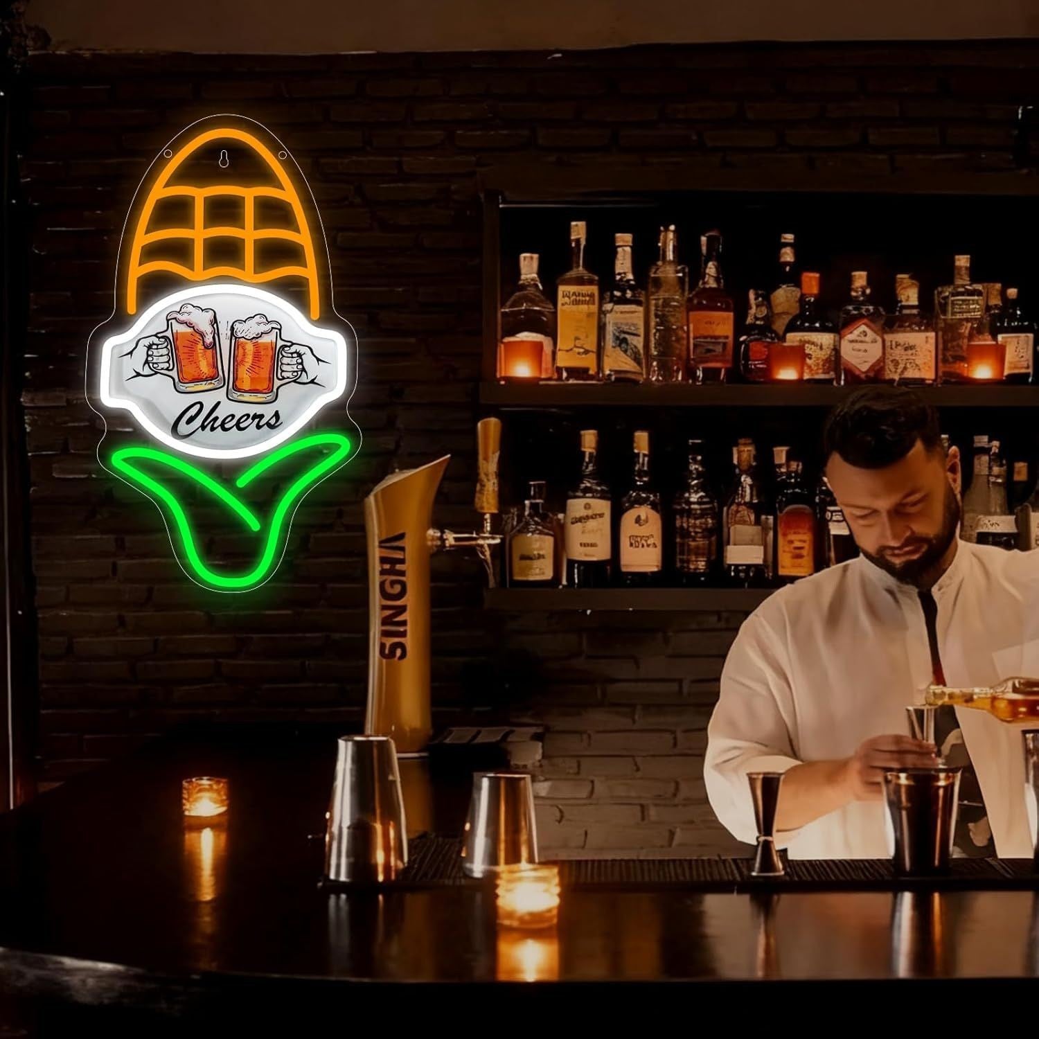 Cheers Neon Schild LED Bier Leuchtreklame Bar Wand Deko USB