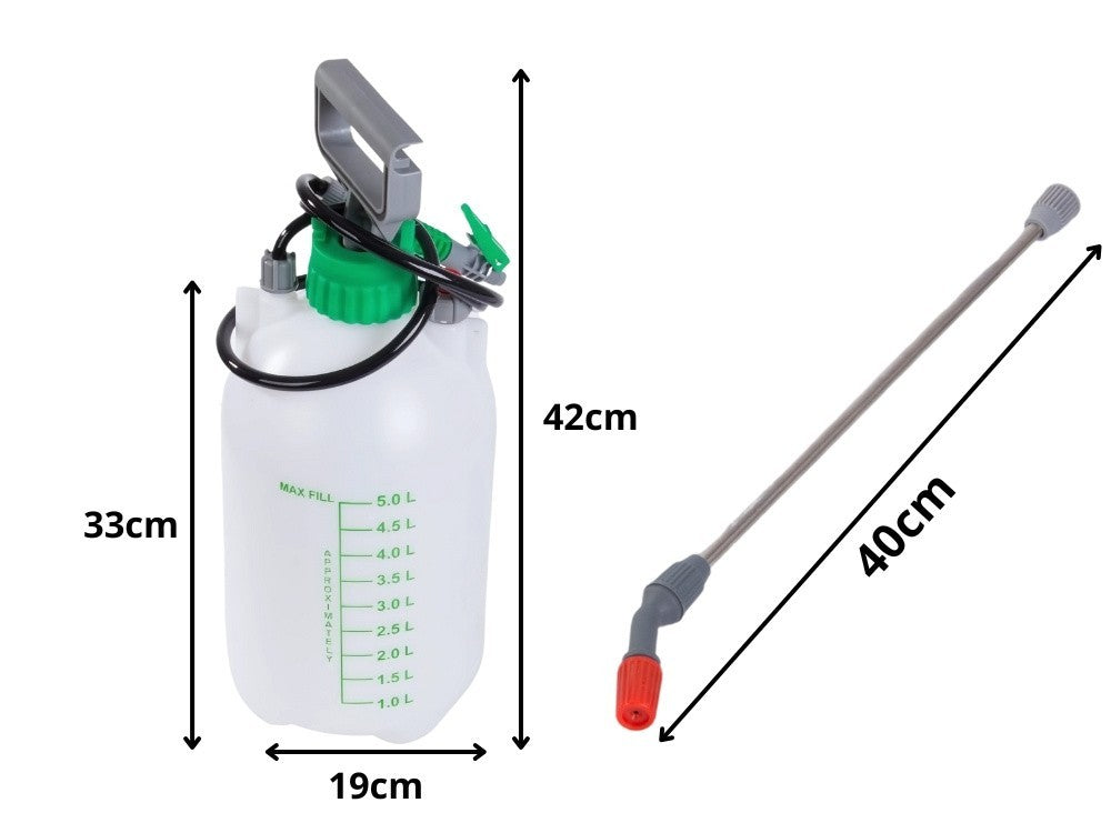 Drucksprüher 5 Liter mit Schultergurt – Gartenspritze Handsprüher mit Lanze und verstellbarer Düse für Garten, Pflanzenpflege und Reinigung