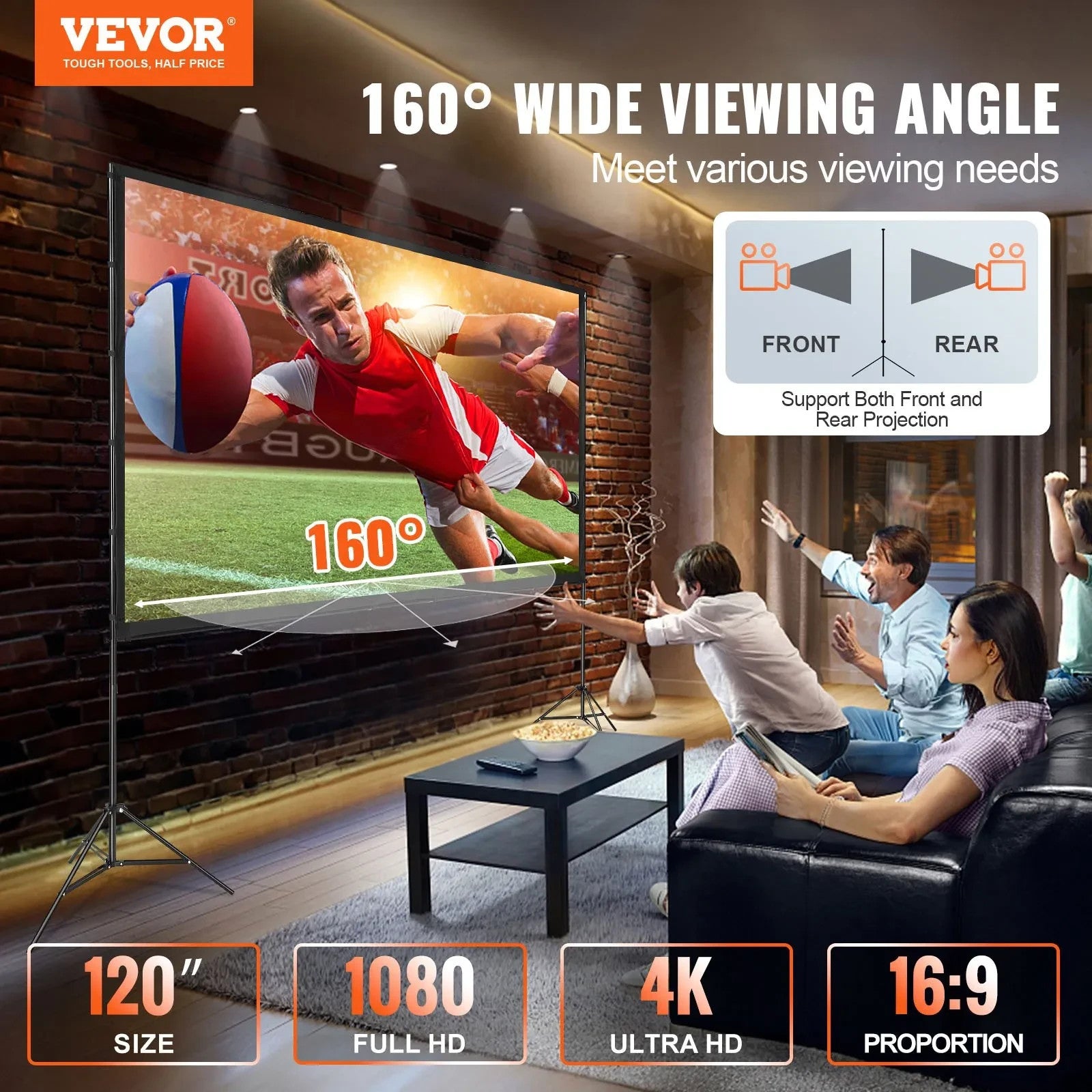Beamer Leinwand mit Stativ 70–150 Zoll Auswahl – 16:9 Projektor Leinwand für Heimkino, Präsentationen und Outdoor Kino