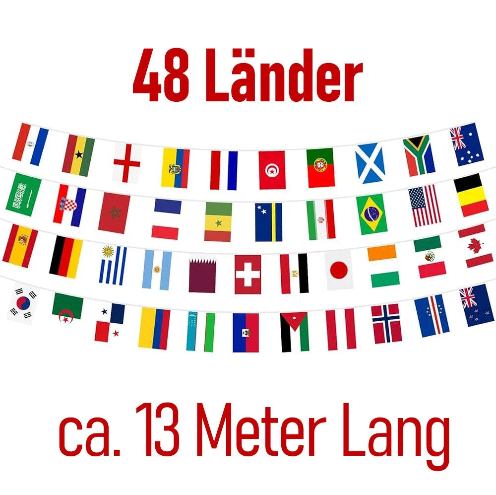 Fahnengirlande Länderflaggen Girlande 13m 48 Nationen WM EM Party Deko