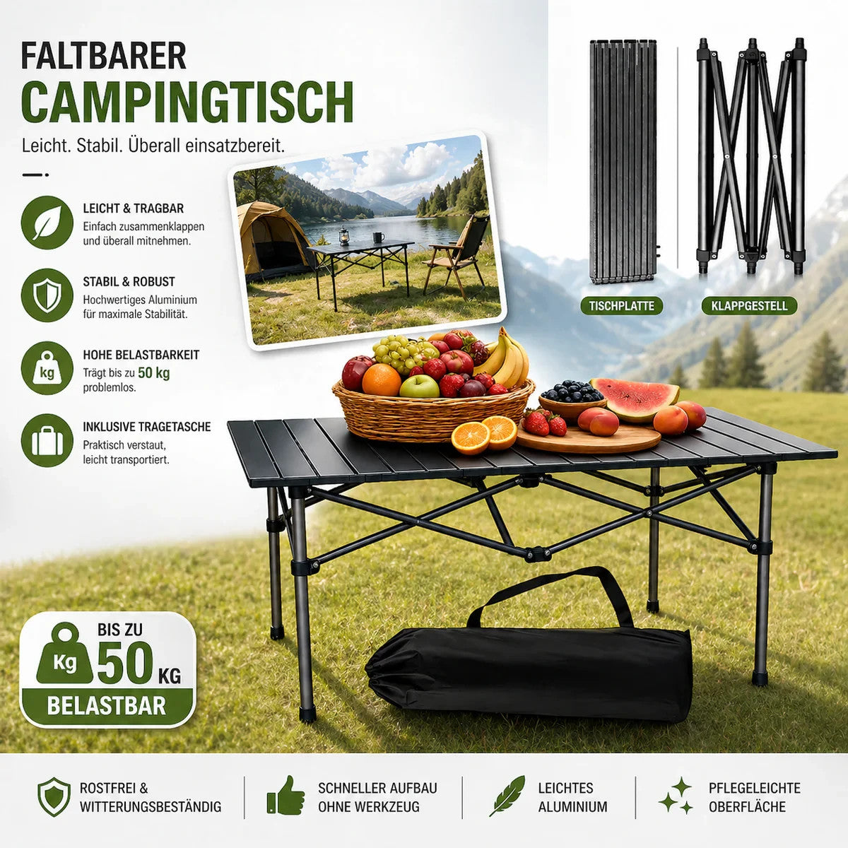 Campingtisch Klappbar Alu Gartentisch Höhenverstellbar Klapptisch Campingmöbel