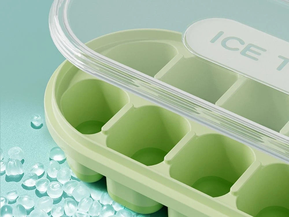 Silikon Eiswürfelform mit Behälter und Deckel – Eiswürfelbehälter für 12 Eiswürfel