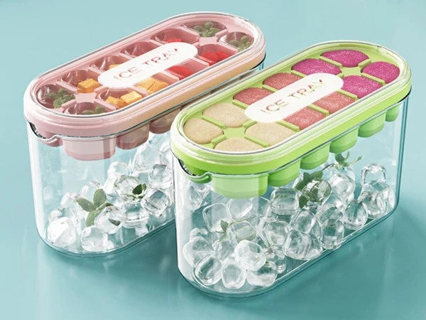 Silikon Eiswürfelform mit Behälter und Deckel – Eiswürfelbehälter für 12 Eiswürfel