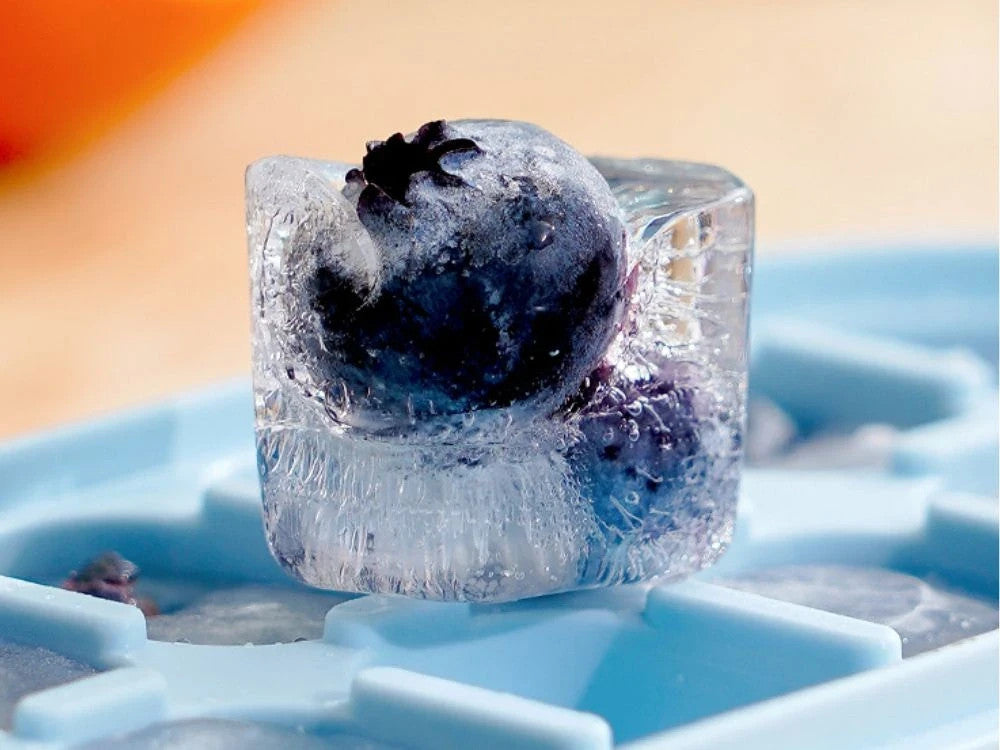 Silikon Eiswürfelform mit Behälter und Deckel – Eiswürfelbehälter für 12 Eiswürfel