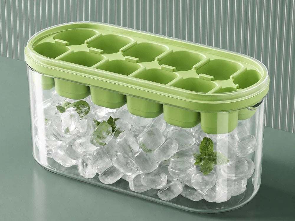 Silikon Eiswürfelform mit Behälter und Deckel – Eiswürfelbehälter für 12 Eiswürfel