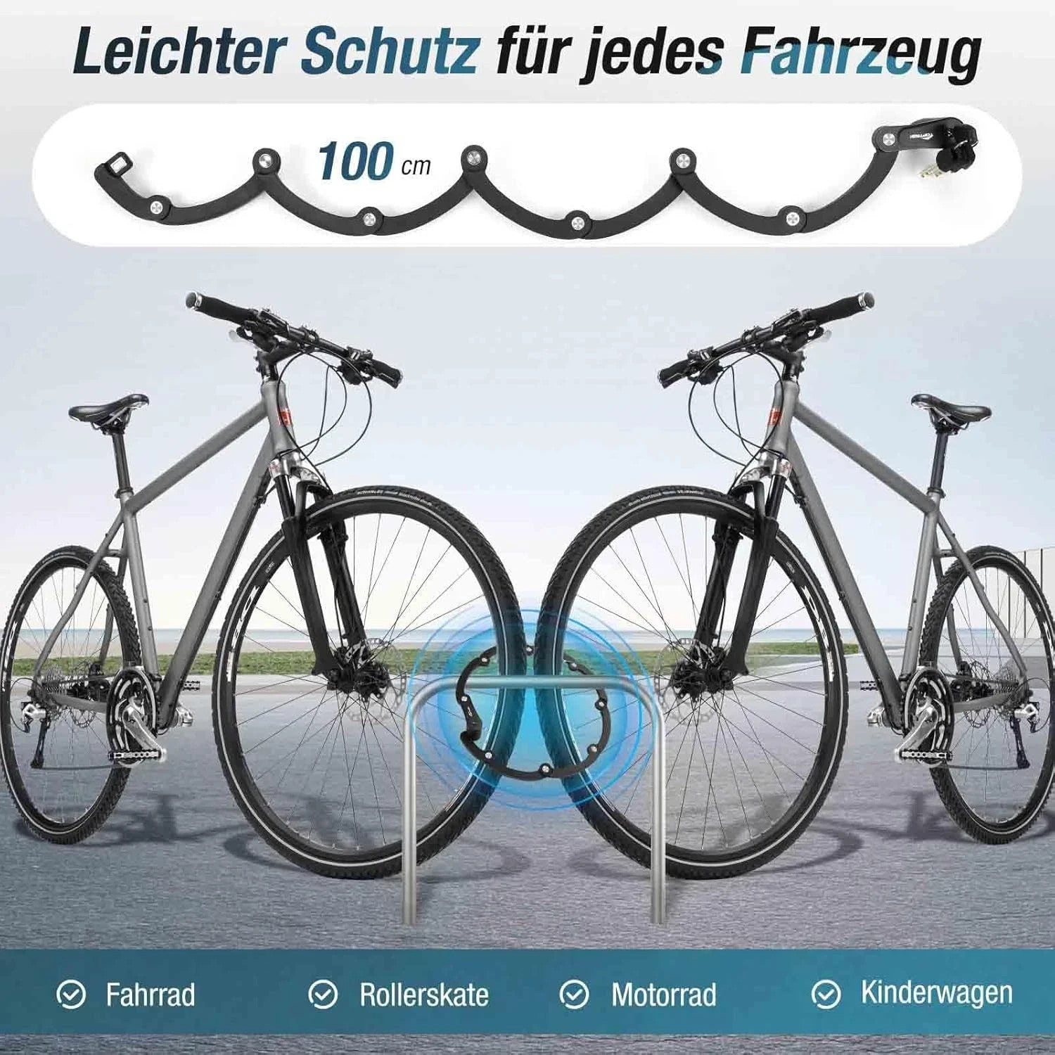 Faltschloss Fahrrad 100 cm aus Gehärtetem Carbonstahl – Fahrradschloss mit Halterung und 4 Schlüsseln für E-Bike, MTB und Rennrad