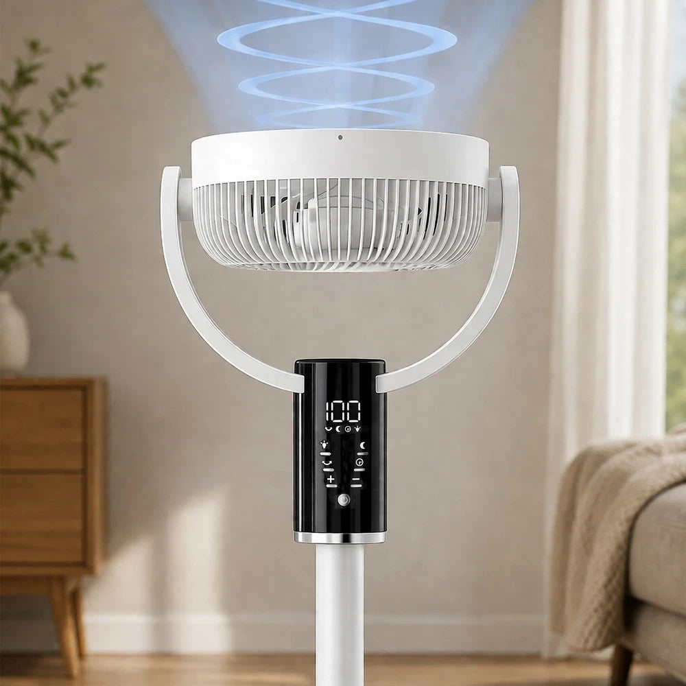 Kabelloser Standventilator mit Akku, USB-C & Fernbedienung – Leiser 3-in-1 Ventilator mit LED Display