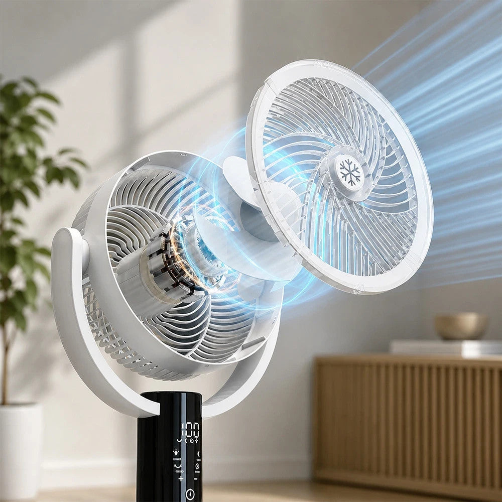 Kabelloser Standventilator mit Akku, USB-C & Fernbedienung – Leiser 3-in-1 Ventilator mit LED Display