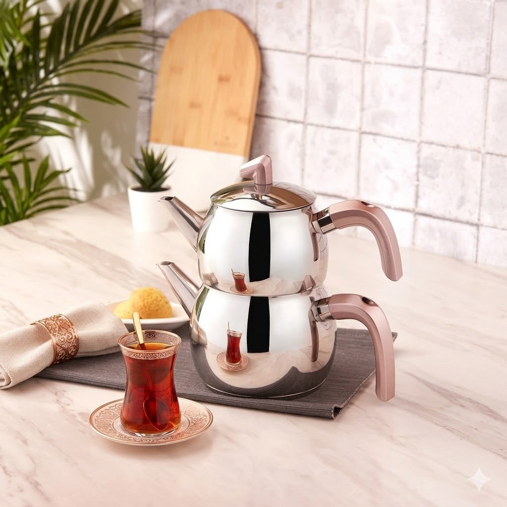 Karaca Belinay Midi Teekannen Set Edelstahl Rose Teekocher 1,6L