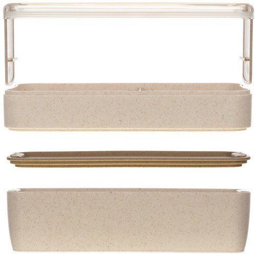 Lunchbox 750ml mit Besteck Brotdose Bento Box 2 Fächer Weizenstroh Beige