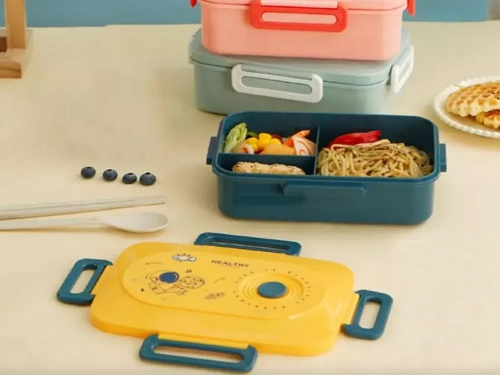 Lunchbox Brotdose mit Fächern Besteck Bento Box Schule Arbeit Grün