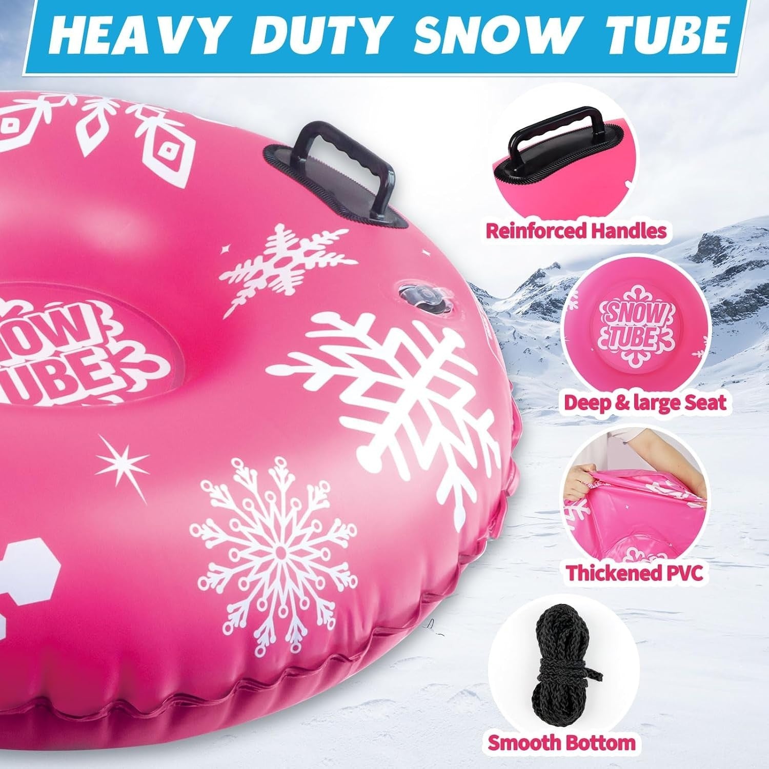 Snow Tube Aufblasbar Schneereifen mit Griffen Schwimmring für Schnee & Wasser