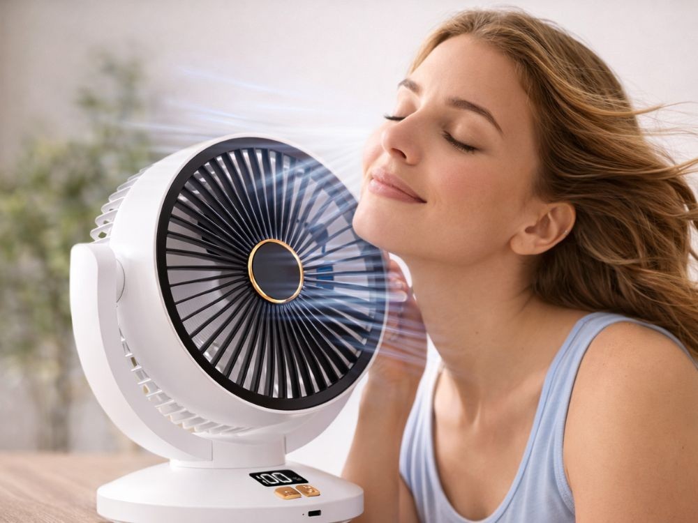 Akku Tischventilator USB Ventilator Oszillierend Timer 6 Stufen Kabellos Weiß