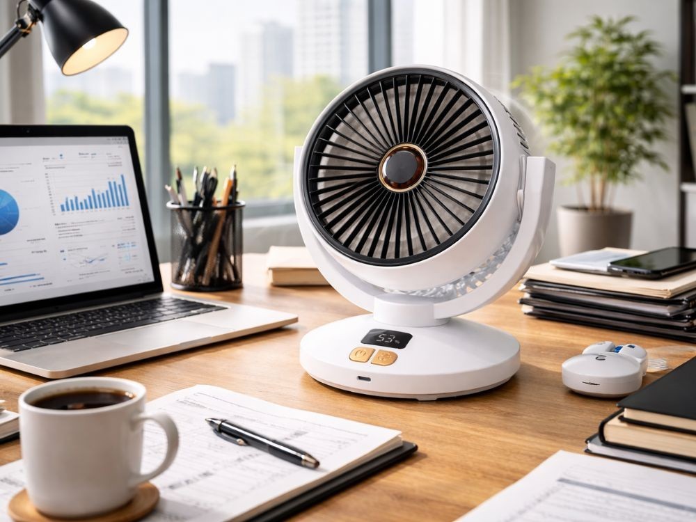 Akku Tischventilator USB Ventilator Oszillierend Timer 6 Stufen Kabellos Weiß