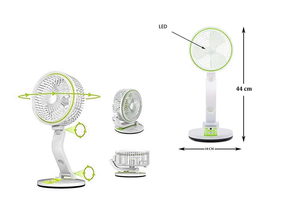 USB Ventilator Akku Tischventilator LED Lampe Faltbar Kabellos Camping Reise
