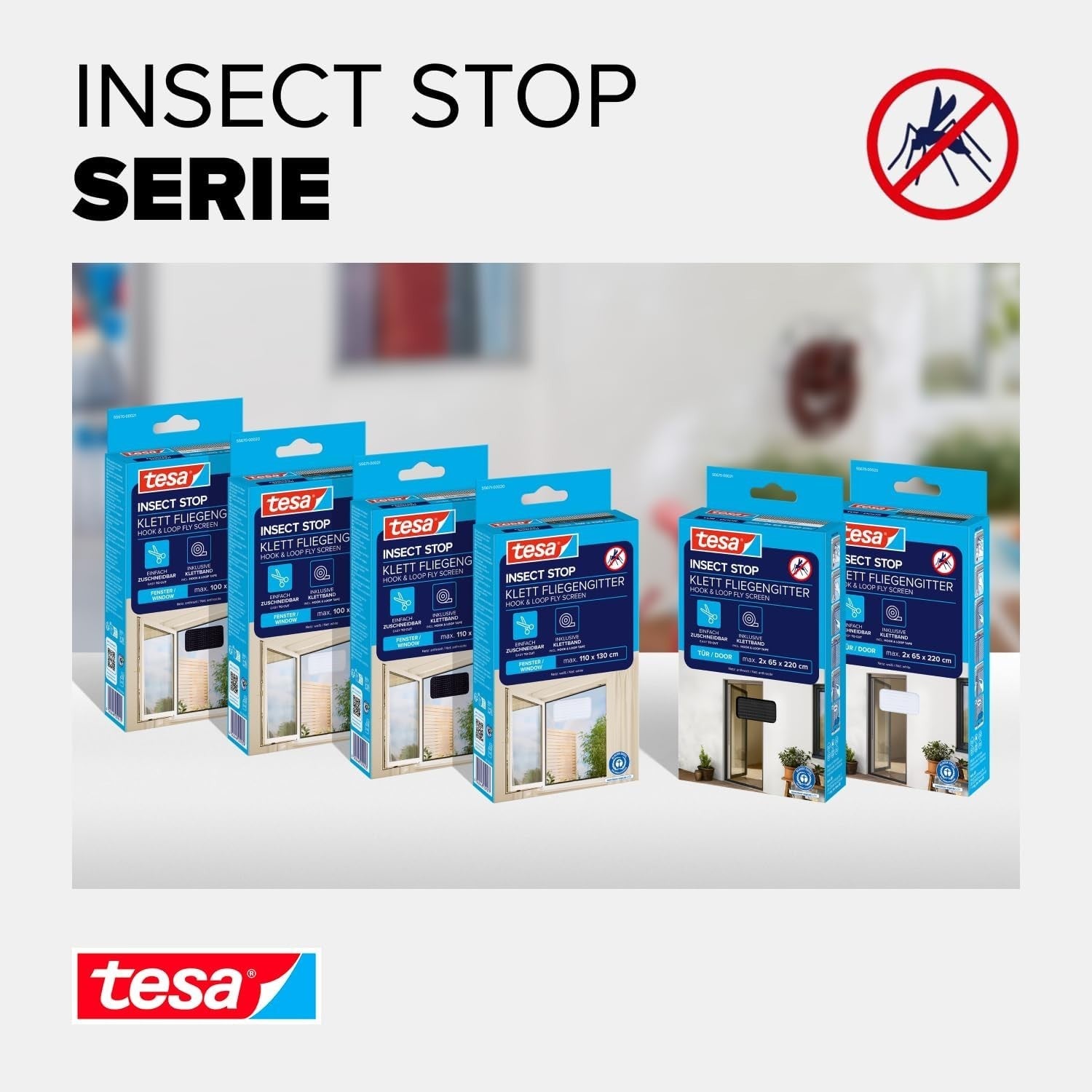 tesa Fliegengitter Fenster 130x150cm Insektenschutz Moskitonetz Anthrazit