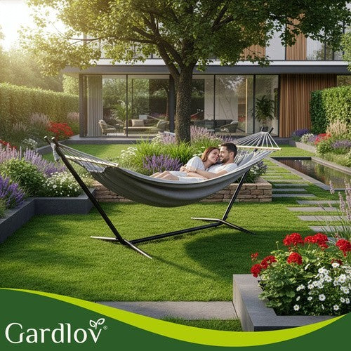 Gartenhängematte mit Gestell 200x150cm XXL 250kg Doppelhängematte Grau