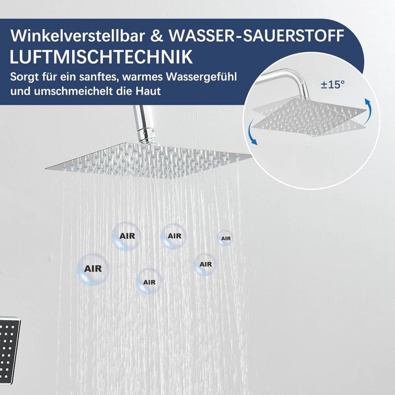 Regendusche Duschsystem 20x20cm Kopfbrause Handbrause Duschset Edelstahl