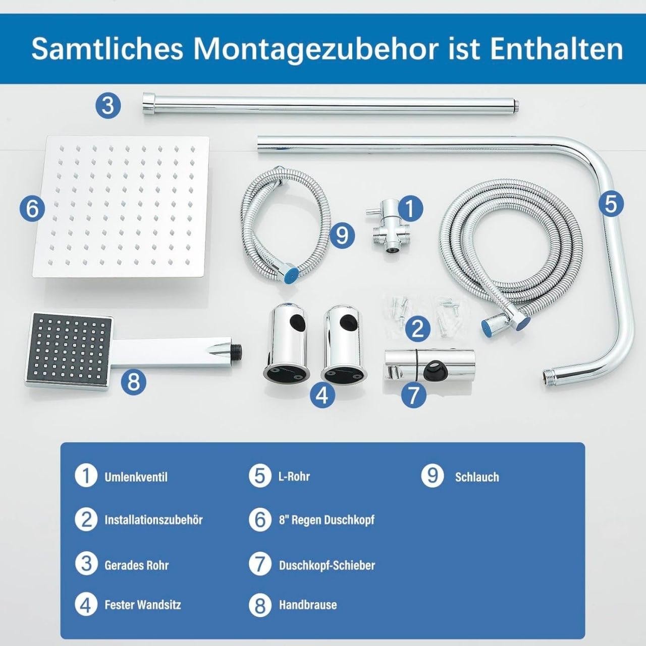 Regendusche Duschsystem 20x20cm Kopfbrause Handbrause Duschset Edelstahl