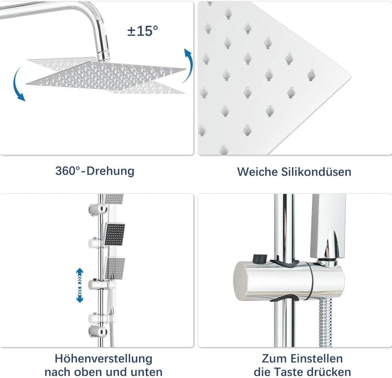 Regendusche Duschsystem 20x20cm Kopfbrause Handbrause Duschset Edelstahl