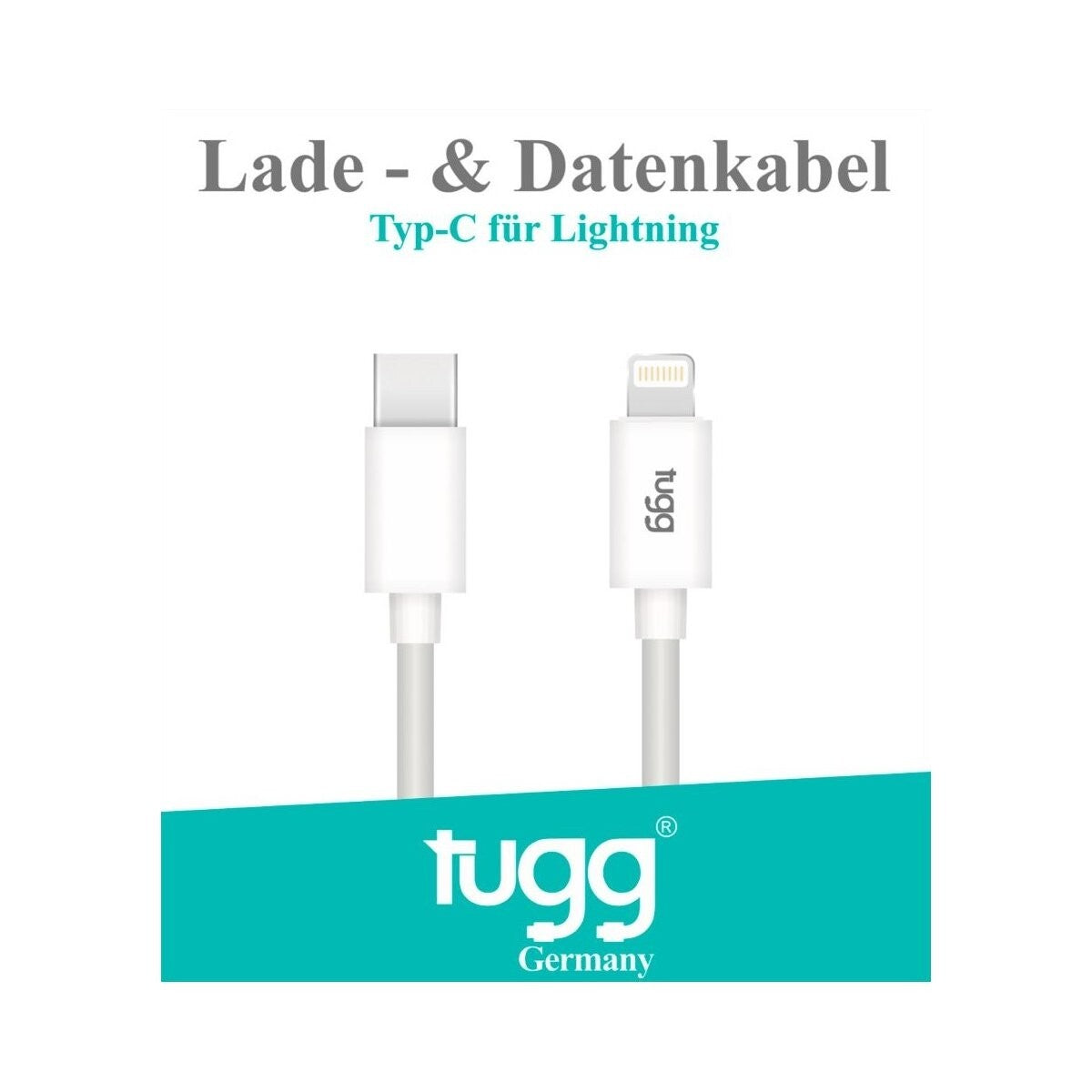 TUGG USB-C auf 8-Pin Kabel 1m Ladekabel Datenkabel 27W Weiß