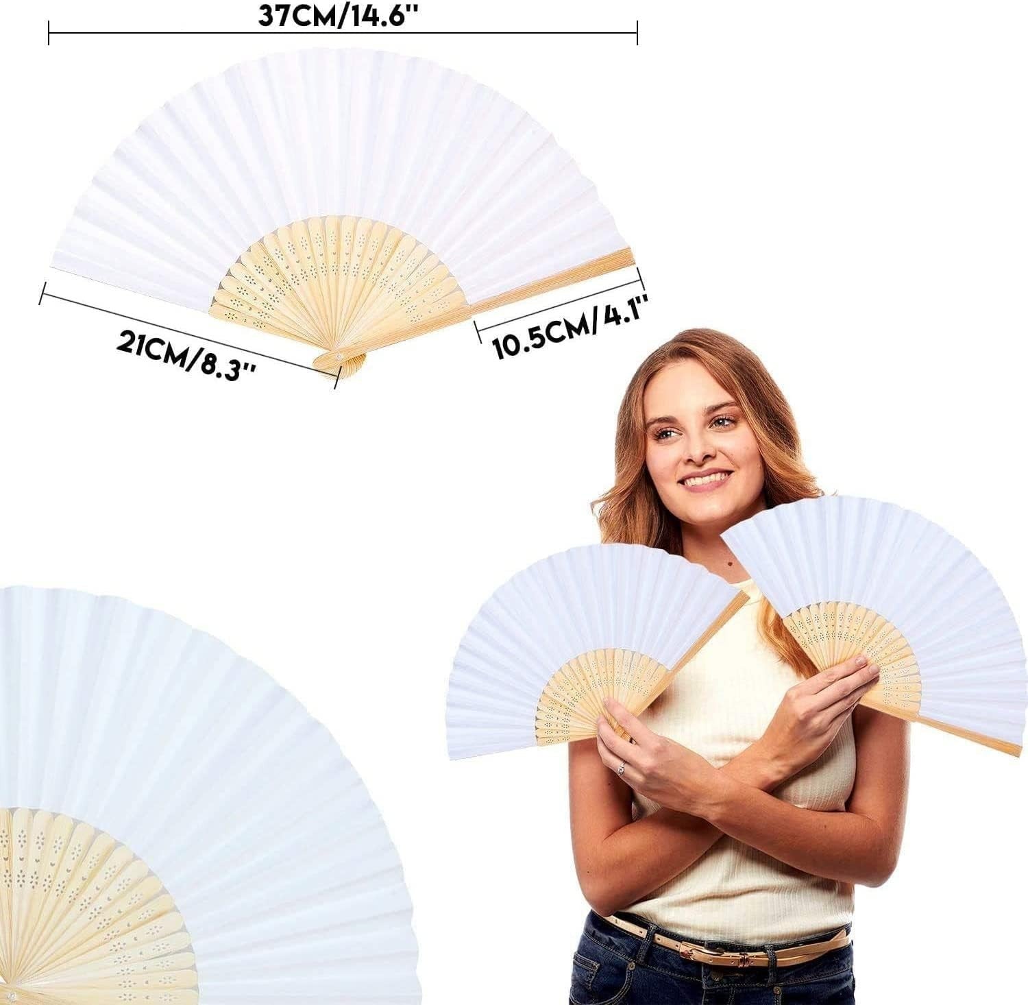 Weißer Handfächer Bambus Papier Hochzeit Fächer DIY Klappfächer Vintage