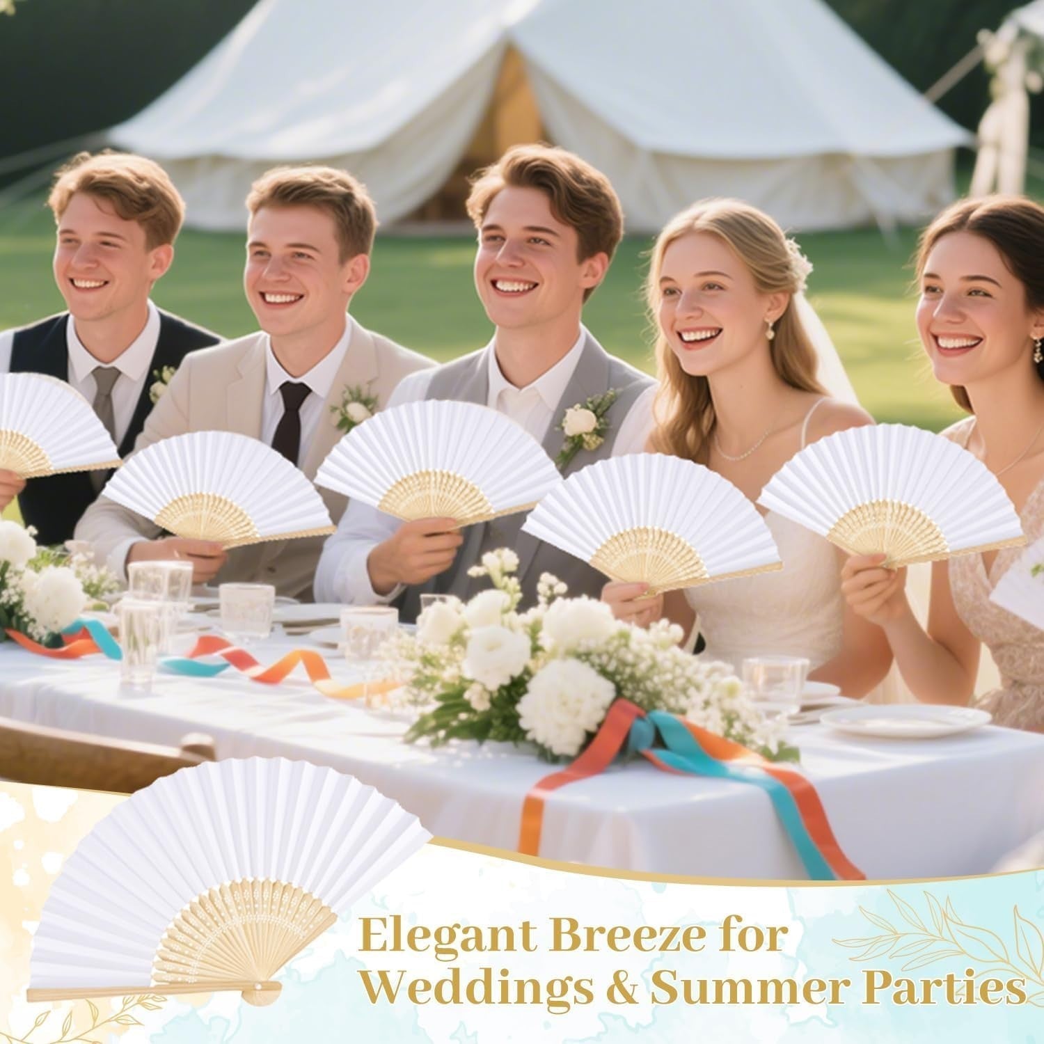 Weißer Handfächer Bambus Papier Hochzeit Fächer DIY Klappfächer Vintage
