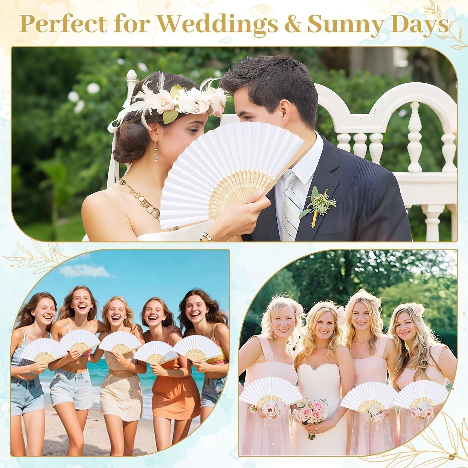 Weißer Handfächer Bambus Papier Hochzeit Fächer DIY Klappfächer Vintage