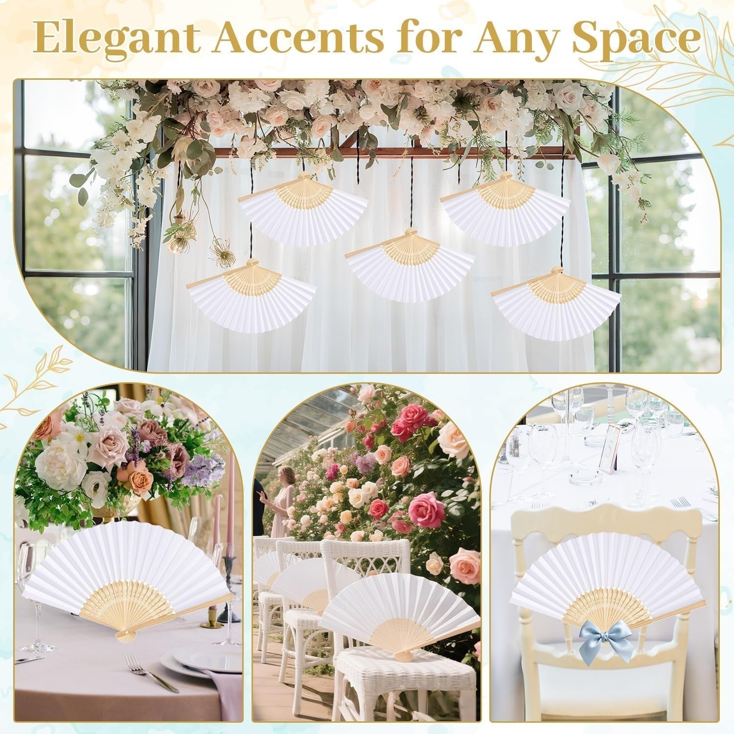 Weißer Handfächer Bambus Papier Hochzeit Fächer DIY Klappfächer Vintage