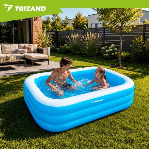 Aufblasbarer Familienpool 185x130x50cm Kinderpool Gartenpool 350L Blau