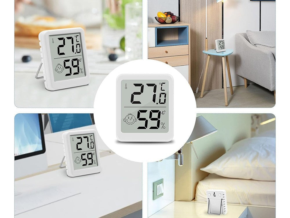 Digitales Thermometer Hygrometer Mini Wetterstation mit LCD, Magnet und Smiley-Komfortanzeige