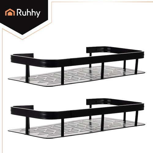 Duschregal Schwarz 2er Set Aluminium Badregal Wandregal ohne Bohren Küche